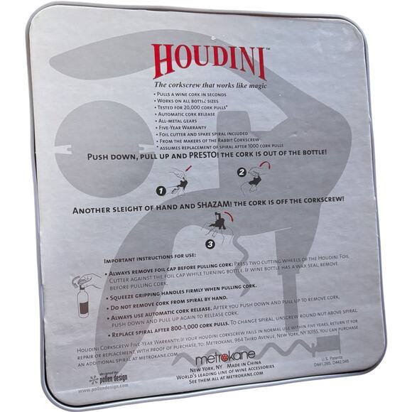 Houdini Lever Corkscrew Wine Opener – Heavy Duty 3‑Second Bottle Access - Picture 2 of 2